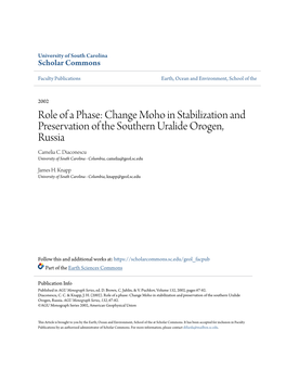 Change Moho in Stabilization and Preservation of the Southern Uralide Orogen, Russia Camelia C