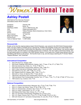 Ashley Postell 2003 National Floor Exercise Champion 2002 Balance Beam World Champion
