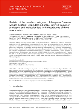 Diptera: Syrphidae) in Europe, Inferred from Mor- Phological and Molecular Data with Descriptions of Three New Species