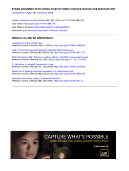 Simple Calculation of the Critical Mass for Highly Enriched Uranium and Plutonium-239 Christopher F