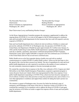 The Honorable Nita Lowey the Honorable Kay Granger Chairwoman Ranking Member House Committee on Appropriations House Committ