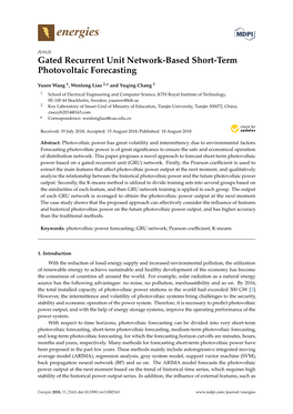 Gated Recurrent Unit Network-Based Short-Term Photovoltaic Forecasting