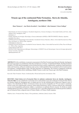 Triassic Age of the Continental Pular Formation, Sierra De Almeida, Antofagasta, Northern Chile