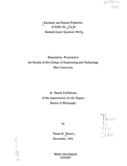 ~Xcitonic and Raman Properties of Znse/ Znl Xc~Se Strained-Layer Quantum Wells! Dissertation Presented to the Faculty of The