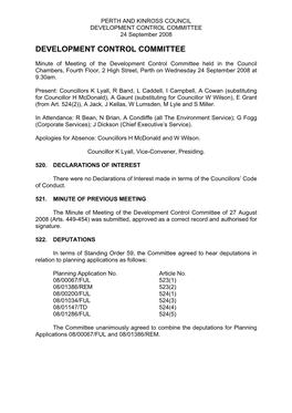 DEVELOPMENT CONTROL COMMITTEE 24 September 2008 DEVELOPMENT CONTROL COMMITTEE