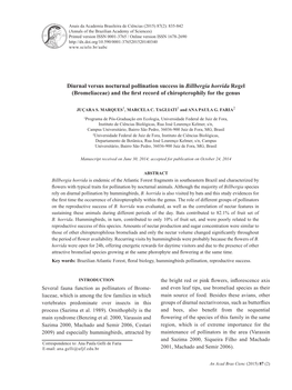 Bromeliaceae) and the First Record of Chiropterophily for the Genus