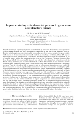 Impact Cratering – Fundamental Process in Geoscience and Planetary Science