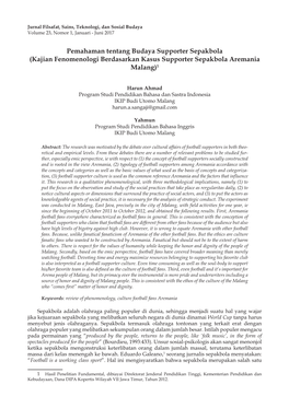 Pemahaman Tentang Budaya Supporter Sepakbola (Kajian Fenomenologi Berdasarkan Kasus Supporter Sepakbola Aremania Malang)1
