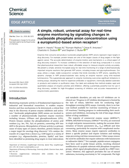 A Simple, Robust, Universal Assay for Real-Time Enzyme Monitoring by Signalling Changes in Cite This: Chem