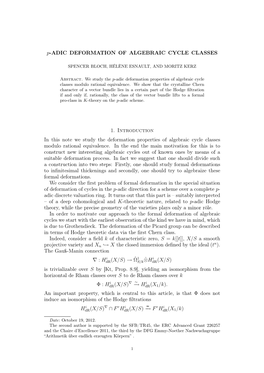 P-ADIC DEFORMATION of ALGEBRAIC CYCLE CLASSES 1