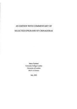 An Edition with Commentary of Selected Epigrams of Crinagoras