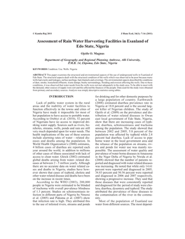 Assessment of Rain Water Harvesting Facilities in Esanland of Edo State, Nigeria