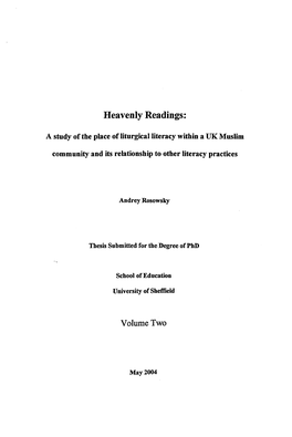 A Study of the Place of Liturgical Literacy Within a UK Muslim Community and Its Relationship to Other Literacy Practices