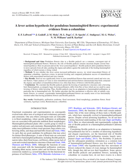 A Lever Action Hypothesis for Pendulous Hummingbird Flowers: Experimental Evidence from a Columbine