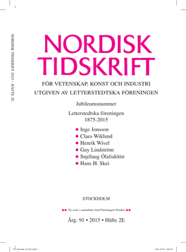 För Vetenskap, Konst Och Industri Utgiven Av Letterstedtska Föreningen (NT) Häfte 1 2001, S 74 F