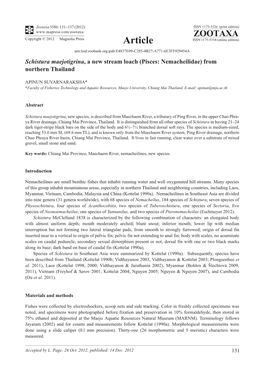 Schistura Maejotigrina, a New Stream Loach (Pisces: Nemacheilidae) from Northern Thailand