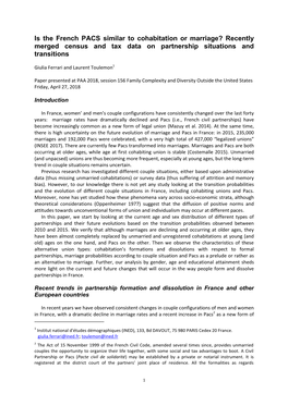 Is the French PACS Similar to Cohabitation Or Marriage? Recently Merged Census and Tax Data on Partnership Situations and Transitions