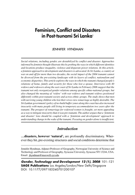 Feminism, Conflict and Disasters in Post-Tsunami Sri Lanka1
