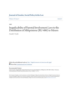 Inapplicability of Parental Involvement Laws to the Distribution of Mifepristone (RU-486) to Minors Amanda C
