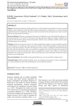 Development of Ready to Eat Fish Paste Using Chub Mackerel (Scomber Japonicus) Tail Offcuts