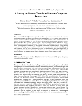 A Survey on Recent Trends in Human-Computer Interaction