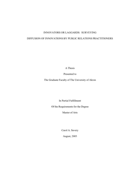 Innovators Or Laggards: Surveying Diffusion Of