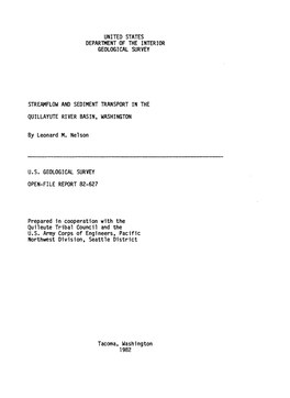 By Leonard M. Nelson Prepared in Cooperation with the Quileute Tribal Council and the U.S. Army Corps of Engineers, Pacific Nort