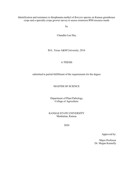 Identification and Resistance to Thiophanate-Methyl of Botrytis Species on Kansas Greenhouse Crops and a Specialty Crops Grower