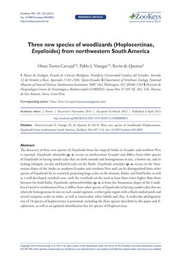 Three New Species of Woodlizards (Hoplocercinae, Enyalioides) from Northwestern South America