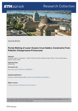 Partial Melting of Lower Oceanic Crust Gabbro: Constraints from Poikilitic Clinopyroxene Primocrysts