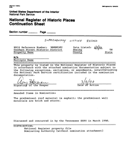 National Register of Historic Places Continuation Sheet