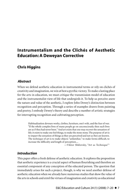 Instrumentalism and the Clichã©S of Aesthetic Education