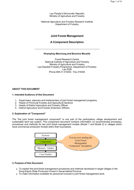 Joint Forest Management a Component Description