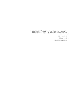 Memon/80 Users Manual