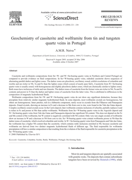 Geochemistry of Cassiterite and Wolframite from Tin and Tungsten Quartz Veins in Portugal ⁎ A.M.R