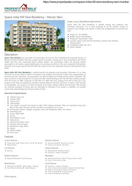 Space India Hill View Residency - Panvel, Navi … Super Luxury Residential Apartments Space India Hill View Residency Is Nestled Among Lush Greenery and Mountains