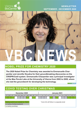 Vbc News Nobel Prize for Chemistry 2020