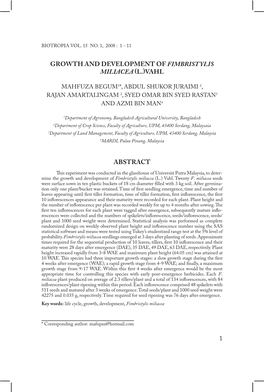 1 Growth and Development of Fimbristylis Miliacea L. Vahl