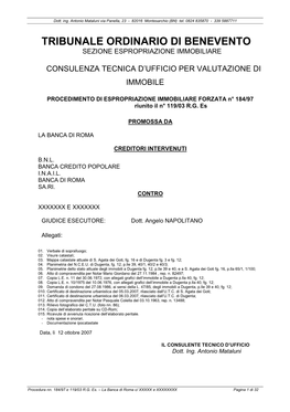 Tribunale Ordinario Di Benevento Sezione Espropriazione Immobiliare