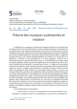 Théorie Des Musiques Audiotactiles Et Notation