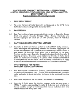 HOME SAFETY COMMITTEE - 27 SEPTEMBER 2000 Report by Director of Community Services