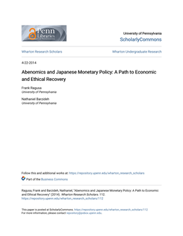 Abenomics and Japanese Monetary Policy: a Path to Economic and Ethical Recovery