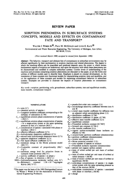 Review Paper Sorption Phenomena in Subsurface