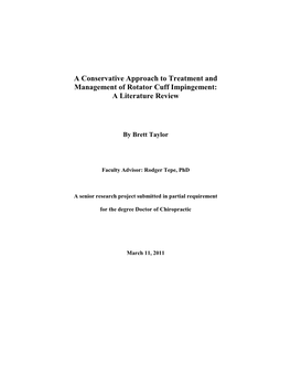 A Conservative Approach to Treatment and Management of Rotator Cuff Impingement: a Literature Review