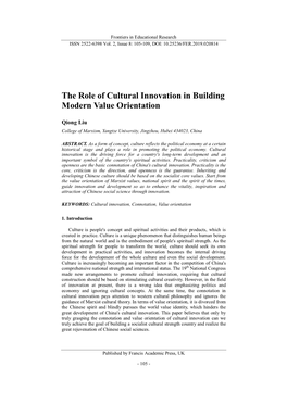 The Role of Cultural Innovation in Building Modern Value Orientation