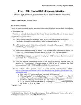 Project 6B: Alcohol Dehydrogenase Kinetics—