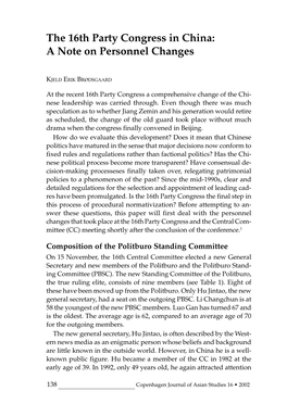 The 16Th Party Congress in China: a Note on Personnel Changes