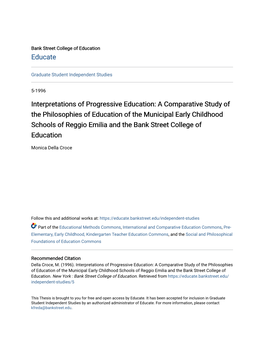Interpretations of Progressive Education: a Comparative Study Of
