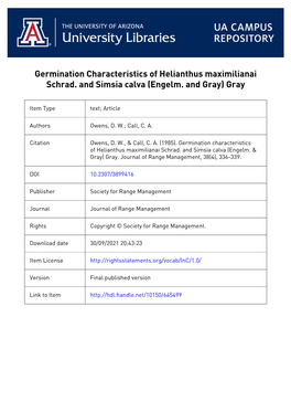 Germination Characteristics of Helianthus Maximi- Lianai Schrad