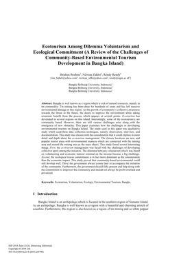 Ecotourism Among Dilemma Voluntarism and Ecological Commitment (A Review of the Challenges of Community-Based Environmental Tourism Development in Bangka Island)